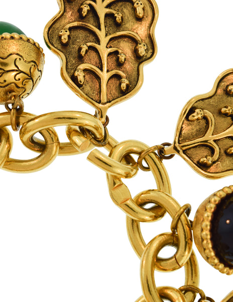 Isabel Canovas Vintage Acorn Leaf Charm Gold Chain Bracelet