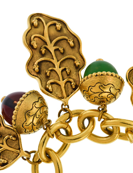 Isabel Canovas Vintage Acorn Leaf Charm Gold Chain Bracelet