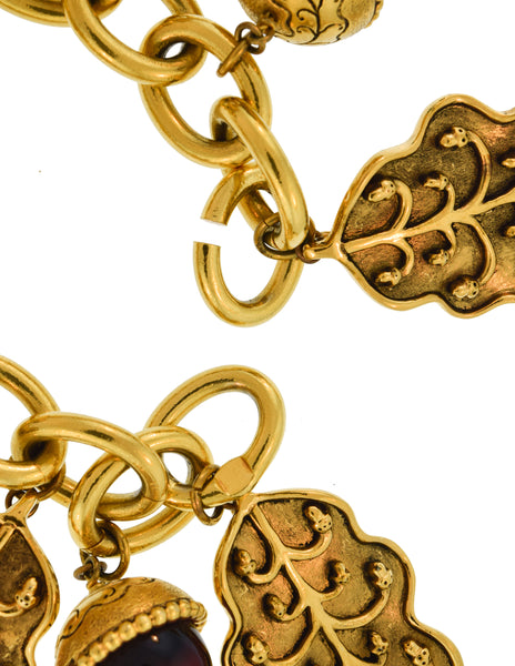 Isabel Canovas Vintage Acorn Leaf Charm Gold Chain Bracelet