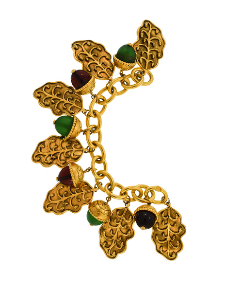 Isabel Canovas Vintage Acorn Leaf Charm Gold Chain Bracelet