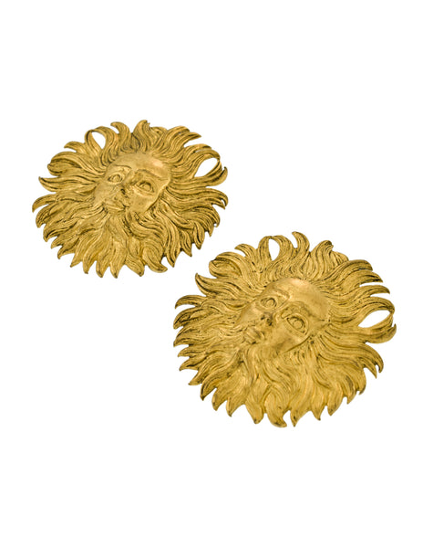 Isabel Canovas Vintage Oversized Gold Apollo Sun God Face Earrings