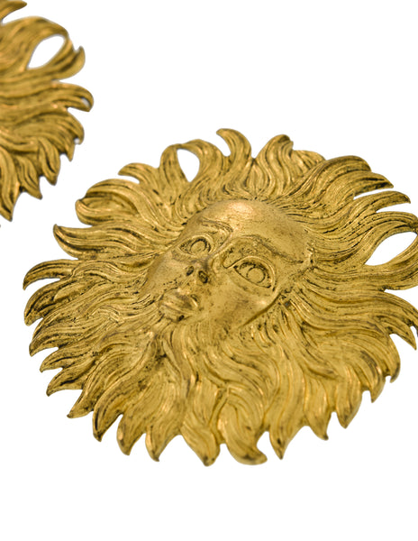 Isabel Canovas Vintage Oversized Gold Apollo Sun God Face Earrings
