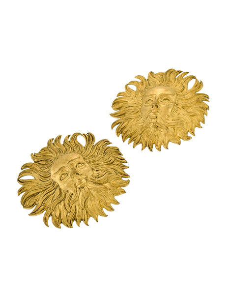Isabel Canovas Vintage Oversized Gold Apollo Sun God Face Earrings