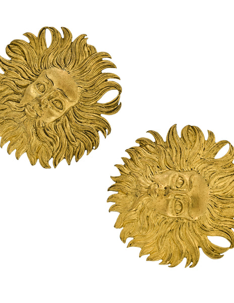 Isabel Canovas Vintage Oversized Gold Apollo Sun God Face Earrings