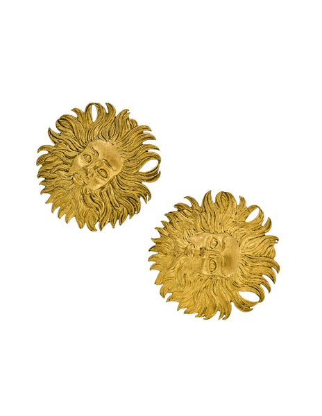 Isabel Canovas Vintage Oversized Gold Apollo Sun God Face Earrings