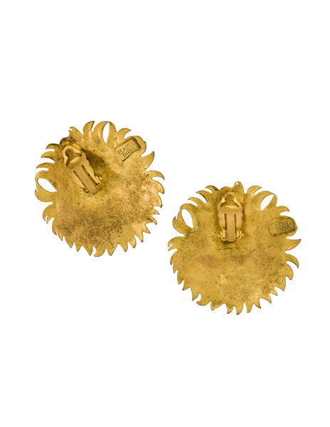 Isabel Canovas Vintage Oversized Gold Apollo Sun God Face Earrings