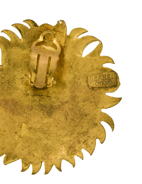 Isabel Canovas Vintage Oversized Gold Apollo Sun God Face Earrings