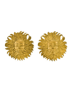 Isabel Canovas Vintage Oversized Gold Apollo Sun God Face Earrings