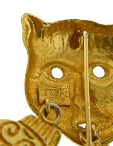 Isabel Canovas Vintage 'Catfish' Gold Cat and Dangling Fish Stickpin Brooch
