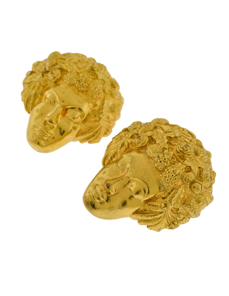 Isabel Canovas Vintage Iconic Gold Massive Lady Fruits Leaves Earrings