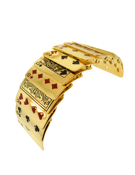 Isabel Canovas Vintage Gold "Gin" Red Black Enamel Articulated Playing Card Bracelet