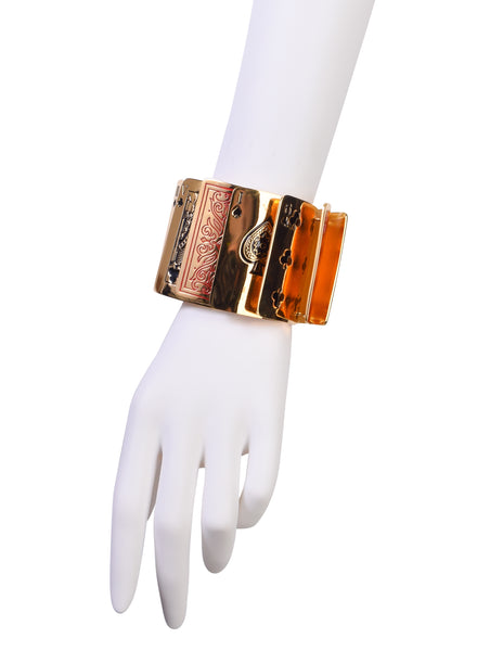 Isabel Canovas Vintage Gold "Gin" Red Black Enamel Articulated Playing Card Bracelet