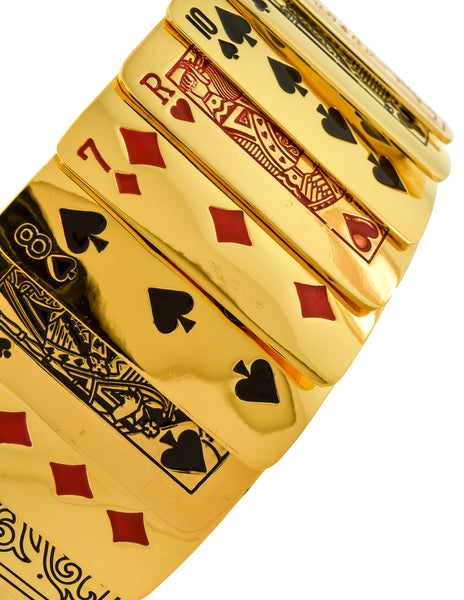 Isabel Canovas Vintage Gold "Gin" Red Black Enamel Articulated Playing Card Bracelet