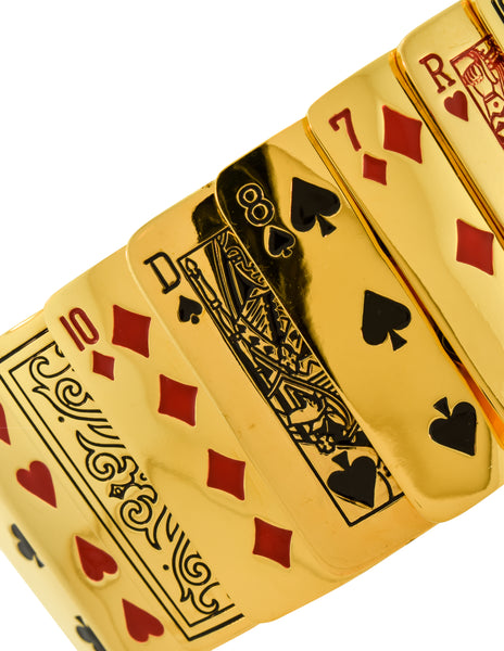 Isabel Canovas Vintage Gold "Gin" Red Black Enamel Articulated Playing Card Bracelet