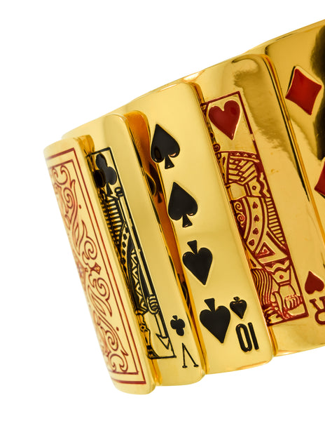 Isabel Canovas Vintage Gold "Gin" Red Black Enamel Articulated Playing Card Bracelet