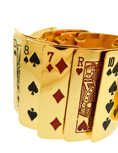 Isabel Canovas Vintage Gold "Gin" Red Black Enamel Articulated Playing Card Bracelet