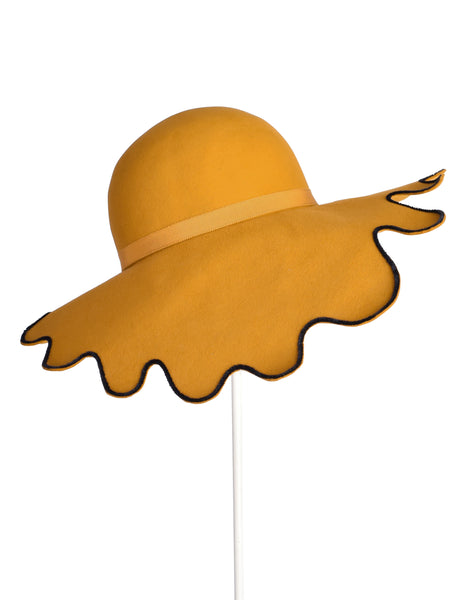 Isabel Canovas Vintage Mustard Yellow Paint Splatter Wide Brim Wool Hat