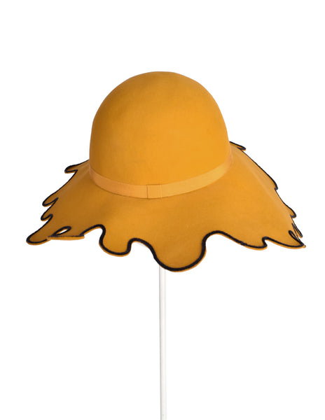 Isabel Canovas Vintage Mustard Yellow Paint Splatter Wide Brim Wool Hat