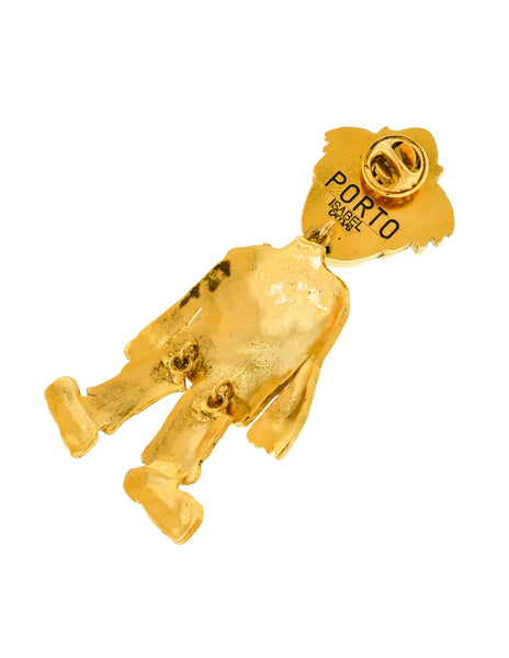 Isabel Canovas Vintage "Porto" Gold Black Enamel Articulated Clown Brooch Pin