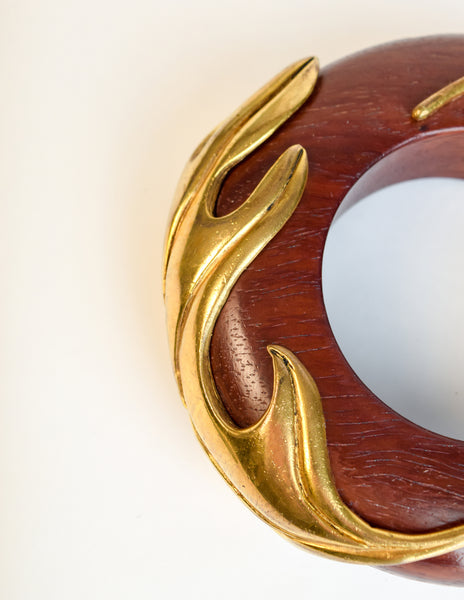 Isabel Canovas Vintage Iconic Huge Gold Gilt Leaf Wood Bangle Bracelet