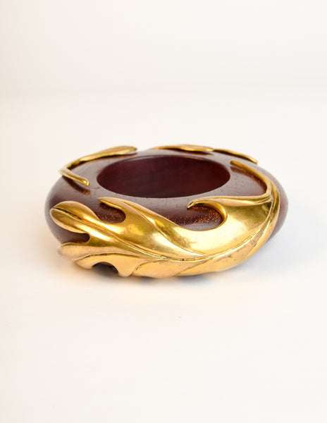Isabel Canovas Vintage Iconic Huge Gold Gilt Leaf Wood Bangle Bracelet