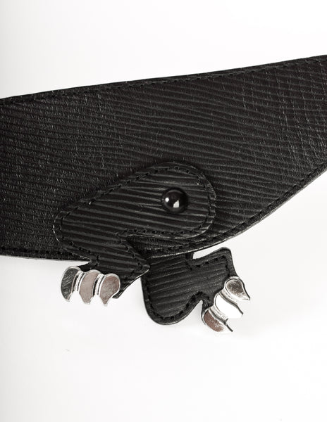 Issey Miyake Vintage Black Leather Silver Chain Dragon Belt