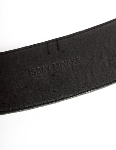 Issey Miyake Vintage Black Leather Silver Chain Dragon Belt