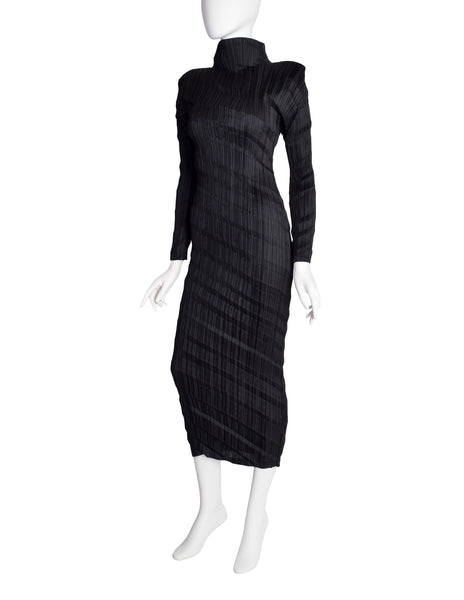 Issey Miyake Vintage Black Accordion Pleated Dress