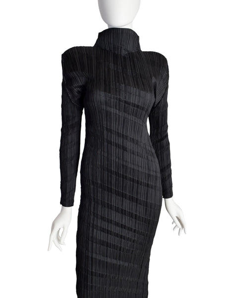 Issey Miyake Vintage Black Accordion Pleated Dress