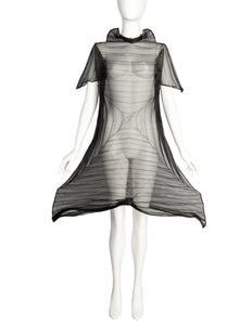 Issey Miyake Vintage Avant Garde Black Sheer Square Pleated Chiffon Origami Dress