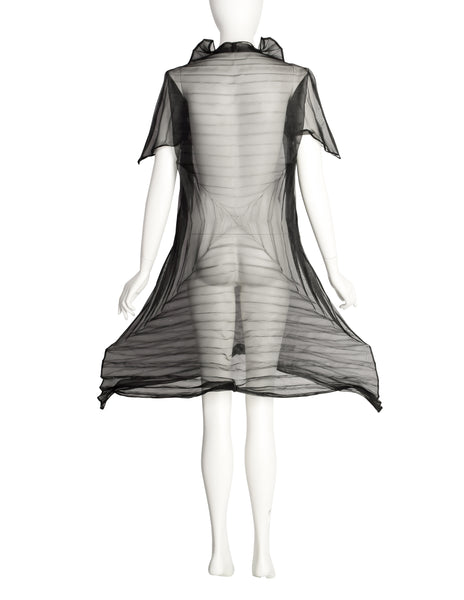Issey Miyake Vintage Avant Garde Black Sheer Square Pleated Chiffon Origami Dress