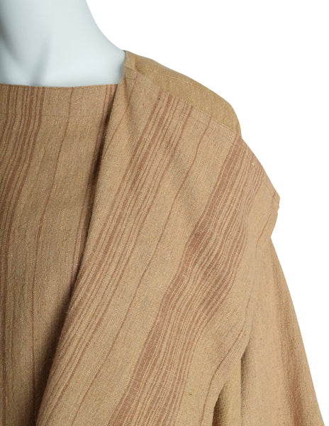 Issey Miyake Plantation Vintage Brown Striped Oversized Jacket Top and Skirt 3 Piece Ensemble Set