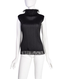 Pleats Please by Issey Miyake Vintage Black Pleated Fringe Trim Tank Top