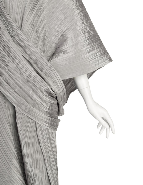 Pleats Please by Issey Miyake Vintage Silver Dramatic Madame T Wrap Cape Tunic Caftan Dress
