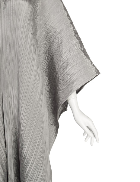 Pleats Please by Issey Miyake Vintage Silver Dramatic Madame T Wrap Cape Tunic Caftan Dress