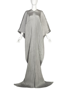 Pleats Please by Issey Miyake Vintage Silver Dramatic Madame T Wrap Cape Tunic Caftan Dress