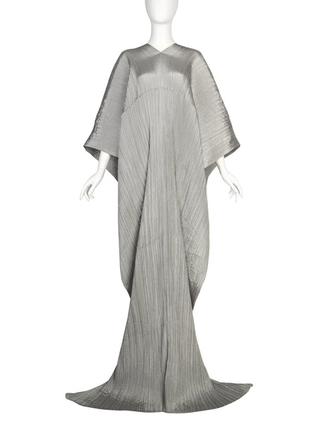 Pleats Please by Issey Miyake Vintage Silver Dramatic Madame T Wrap Cape Tunic Caftan Dress