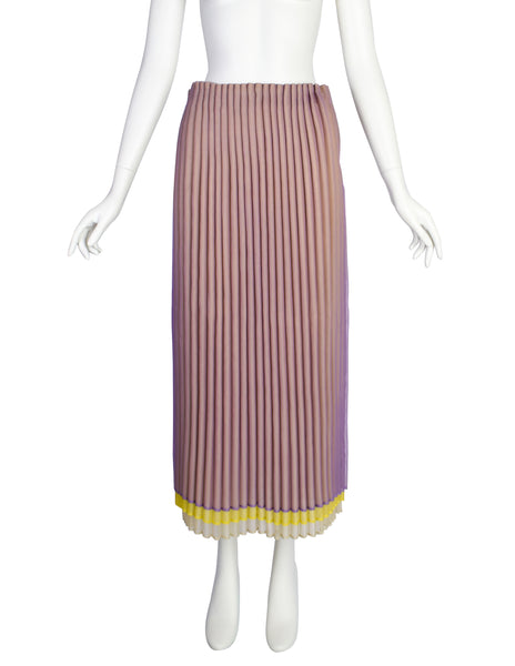 Issey Miyake Vintage Lavender Yellow Beige Rounded Scallop Pleated Skirt