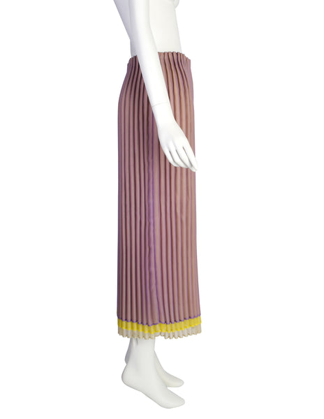 Issey Miyake Vintage Lavender Yellow Beige Rounded Scallop Pleated Skirt