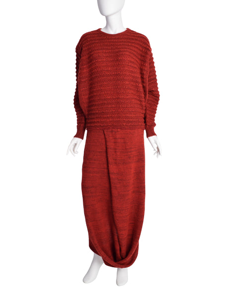 Issey Miyake Vintage Rusty Red Knit Wool Blend Convertible Sweater