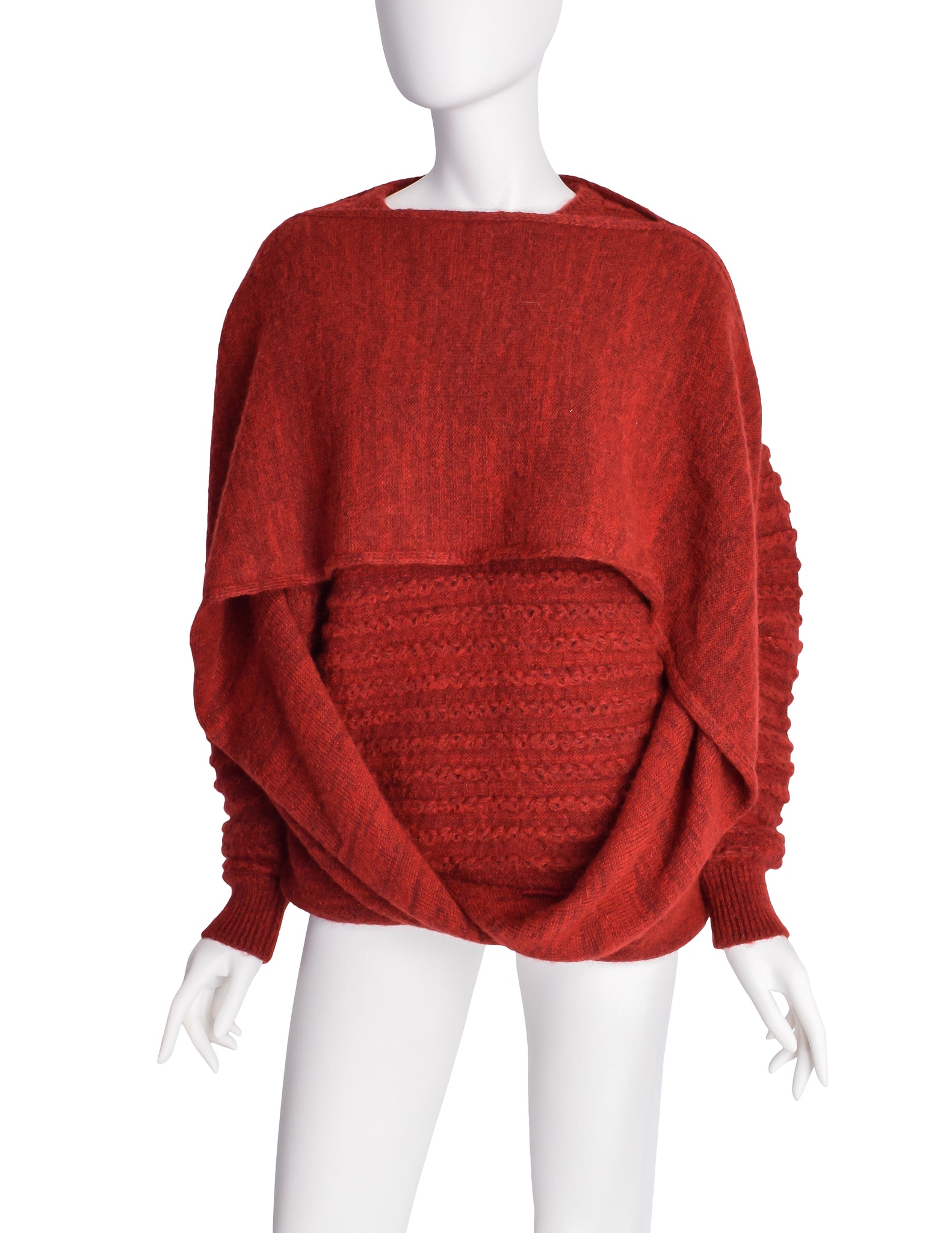 Issey Miyake Vintage Rusty Red Knit Wool Blend Convertible Sweater