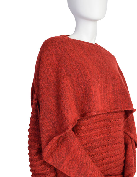 Issey Miyake Vintage Rusty Red Knit Wool Blend Convertible Sweater