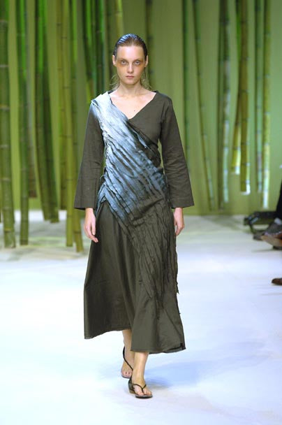 Issey Miyake Vintage SS 2006 Black Sand Distressed Overdyed Gathered Pleated Dress