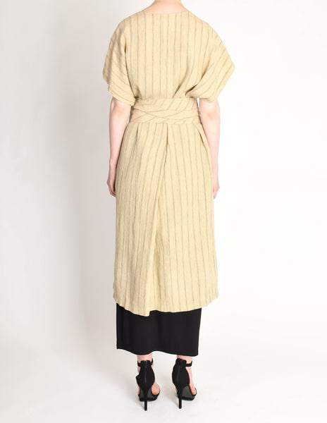Issey Miyake Vintage Beige Linen Belted Wrap Duster Dress