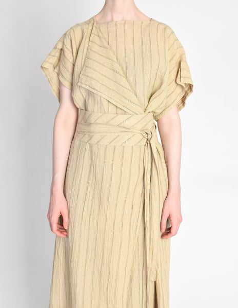 Issey Miyake Vintage Beige Linen Belted Wrap Duster Dress