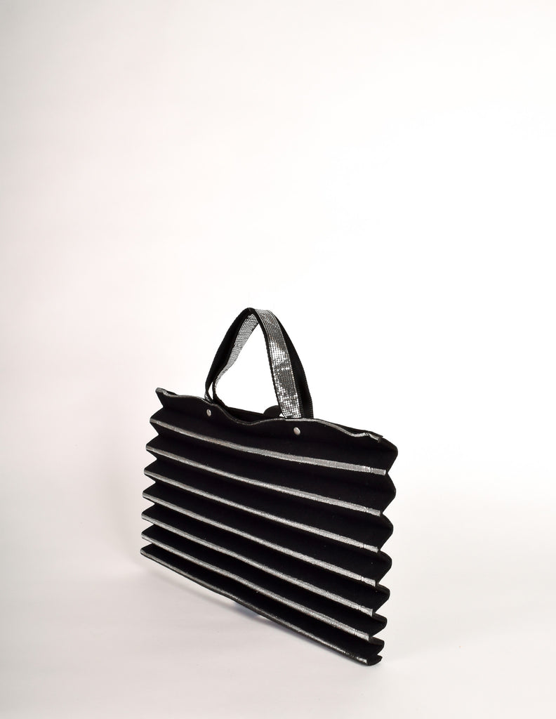 Issey Miyake Vintage Black & Silver Felt Accordion Pleated Bag