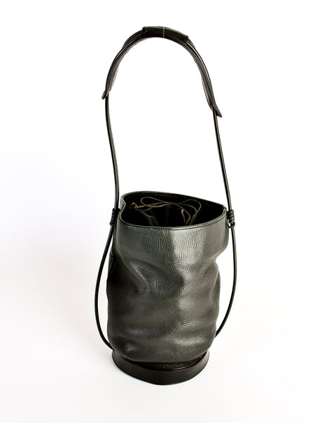 Issey Miyake Vintage Black Leather Bucket Bag - Amarcord Vintage Fashion
 - 5