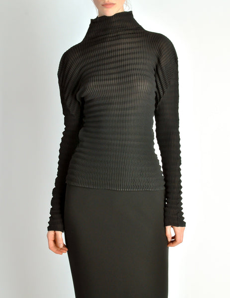 Issey Miyake Vintage Black Pleated Top
