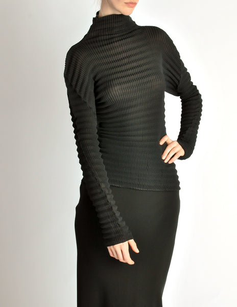 Issey Miyake Vintage Black Pleated Top