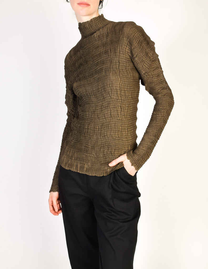 Issey Miyake Vintage Green Brown Pleated Top – Amarcord Vintage